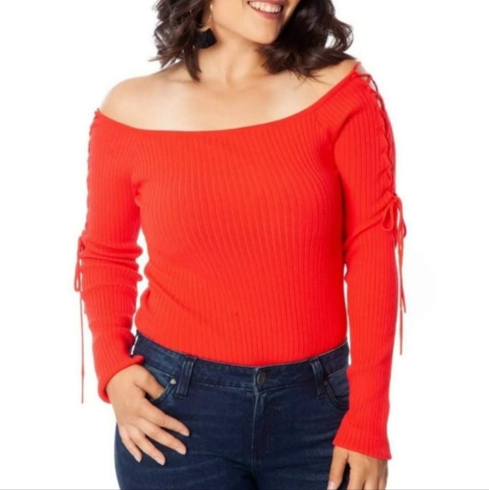 Chic Off-Shoulder Sweater in Vibrant Red